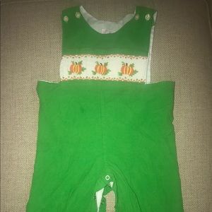 Pumpkin smocked 18 month longall green corduroy
